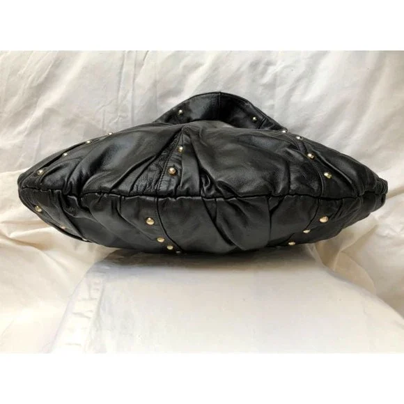 Goldenbleu Black Leather Studded Hobo